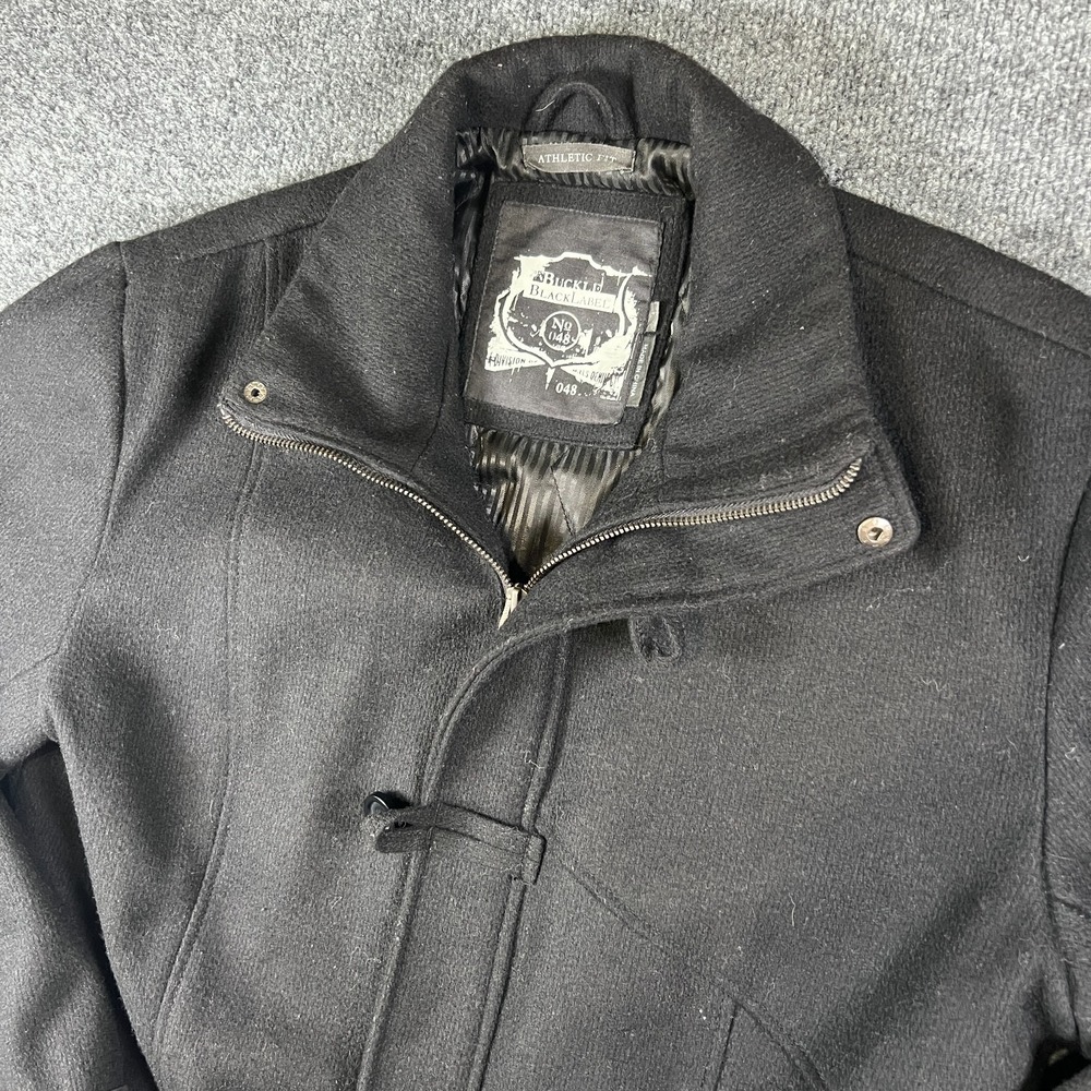 Buckle Black Label No 48 Military Jacket Mens L Black Wool Athletic Fit Full Zip